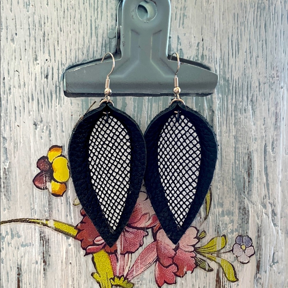 Black and White Leather Earrings